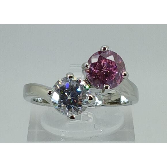 Vintage Size 9 Ring Pink Sim Diamond CZ Silver Tone White Gold GP Engagement NOS - Picture 7 of 9